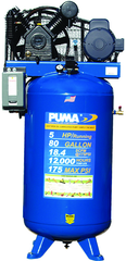 80 Gallon Vertical Tank Two Stage; Belt Drive; 5HP 230V 1PH; 18.4CFM@175PSI; 530lbs. - A1 Tooling
