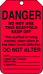 Scaffold Tag, Danger Do Not Use This Scaffold Keep Off, 25/Pk, Plastic - A1 Tooling