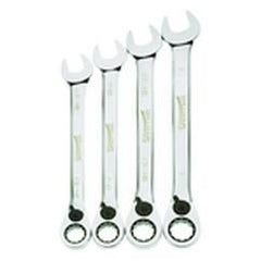 4 Piece - 12 Pt Ratcheting Combination Wrench Set - High Polish Chrome Finish SAE - 13/16" - 1" - A1 Tooling