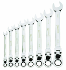 8 Piece - 12 Pt Ratcheting Flex-Head Combination Wrench Set - High Polish Chrome Finish SAE; 5/16 - 3/4" - A1 Tooling