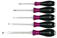 5 Piece - MicroFinish Non-Slip Grip Screwdriver w/Hex Bolster & Metal Striking Cap - #53390 - Includes: Slotted 5.5 - 8.0mm Phillips #1 - 2 - A1 Tooling