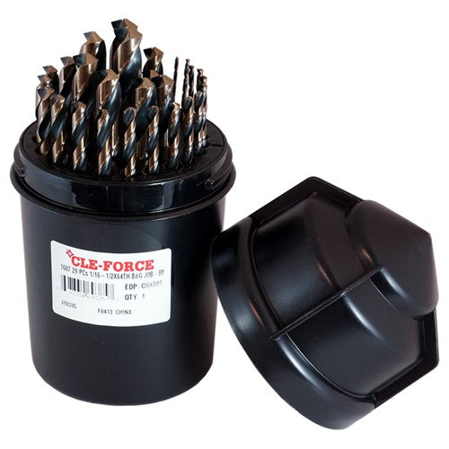 ‎1/16-1/2 RHS / RHC HSS 135 Degree Split Point Bit Barrel™ Black & Gold Jobber Length Drill Set - Black & Gold - Exact Industrial Supply