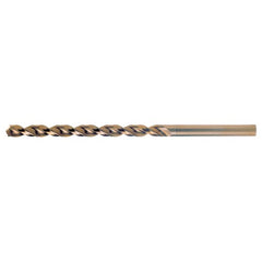 10.50mm RHS / RHC HSS-CO 8% (M42) 135 Degree Split Point Q-Cobalt Wide Land Parabolic Taper Length Drill - Straw / Gold Oxide - Exact Industrial Supply