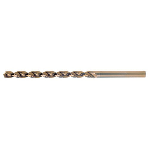 27/64 RHS / RHC HSS-CO 8% (M42) 135 Degree Split Point Q-Cobalt Wide Land Parabolic Taper Length Drill - Straw / Gold Oxide