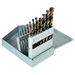 ‎1/16-1/2 RHS / RHC HSS 135 Degree Split Point Heavy Duty Jobber Length Drill Set - Black & Gold - Exact Industrial Supply