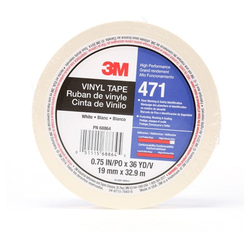 3M Vinyl Tape 471 White 3/4″ × 36 yd 5.2 mil Individually Wrapped Conveniently Packaged - A1 Tooling