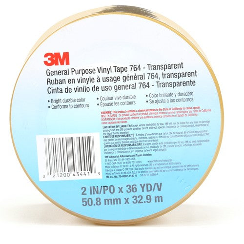 3M General Purpose Vinyl Tape 764 Transparent 2 in × 36 yd 5 mil Individually Wrapped Conveniently Packaged - A1 Tooling