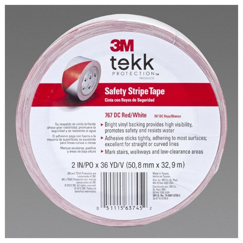 3M Safety Stripe Vinyl Tape 767 Red/White 2″ × 36 yd 5 mil Individually Wrapped Conveniently Packaged - A1 Tooling