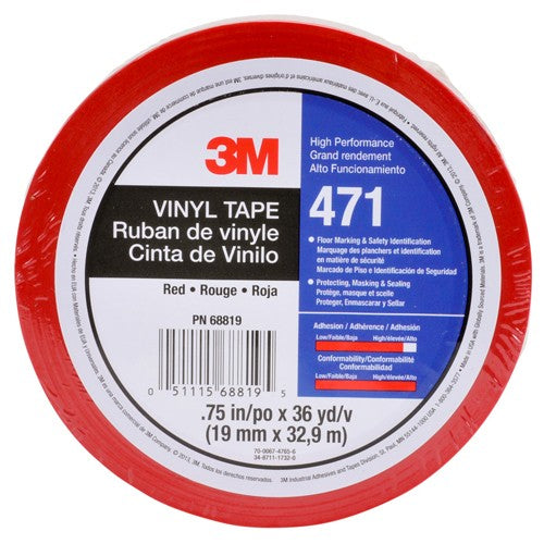 3M Vinyl Tape 471 Red 3/4″ × 36 yd 5.2 mil Individually Wrapped Conveniently Packaged - A1 Tooling