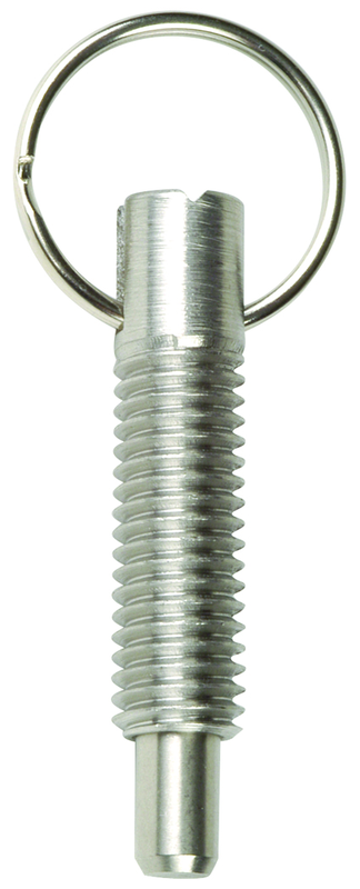 Hand Retractable Spring Plunger with Pull Ring - 1.25 lbs Initial End Force, 5 lbs Final End Force (5/8-11 Thread) - A1 Tooling