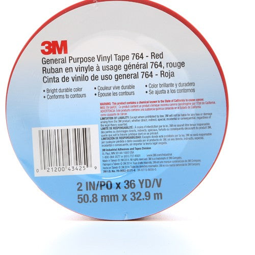 3M General Purpose Vinyl Tape 764 Red 2″ × 36 yd 5 mil Individually Wrapped Conveniently Packaged - A1 Tooling