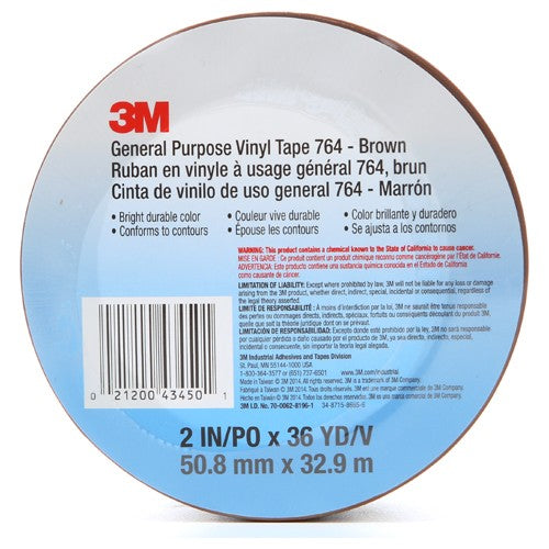 3M General Purpose Vinyl Tape 764 Brown 2″ × 36 yd 5 mil Individually Wraped Conveniently Packaged - A1 Tooling