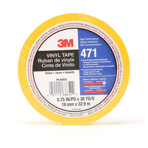 3M Vinyl Tape 471 Yellow 3/4″ × 36 yd 5.2 mil Individually Wrapped Conveniently Packaged - A1 Tooling