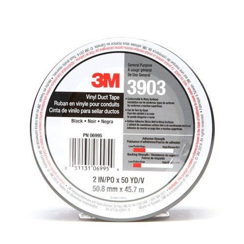 3M Vinyl Duct Tape 3903 Black 2″ × 50 yd 6.5 mil 2 Individually Wrapped Conveniently Packaged - A1 Tooling