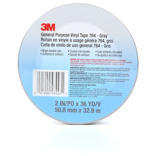 3M General Purpose Vinyl Tape 764 Gray 2″ × 36 yd 5 mil Individually Wrapped Conveniently Packaged - A1 Tooling